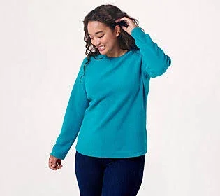 Denim & Co. Baby Sherpa Crew Neck Sweatshirt, Size 2X, Rich Teal