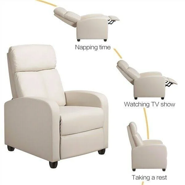 Easyfashion Faux Leather Soft-Cushioned Push Back Recliner - Beige