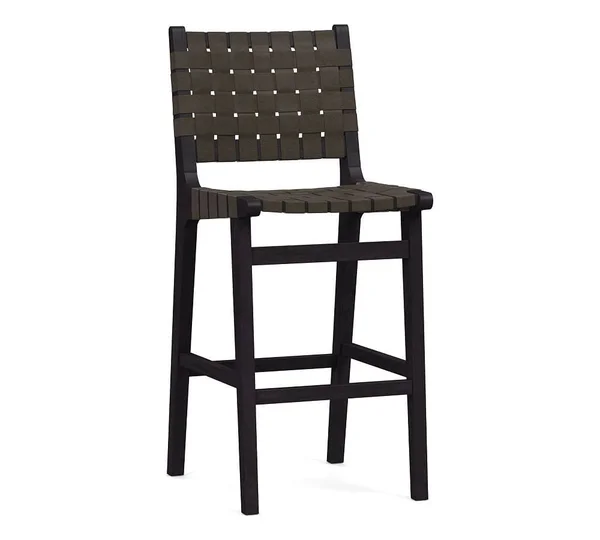 Fenton Leather Bar Height Bar Stool - Black Leg, Vintage Charcoal
