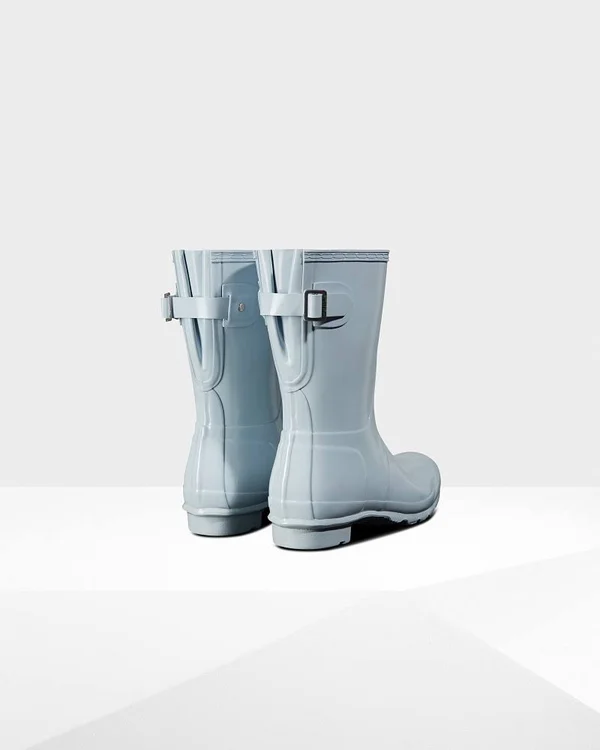 Hunter Women's Original Short Back Adjustable Gloss Rain Boots - Blue