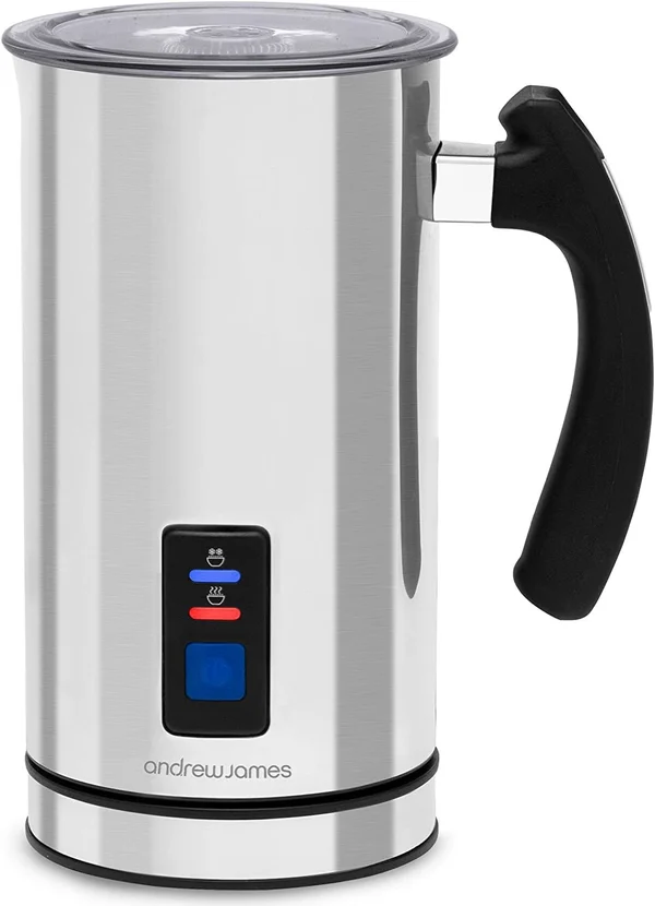 Andrew James Electric Milk Frother & Heater Warmer Jug Machine, 2 Attachments Including Whisk, Ideal for Coffee Latte or C