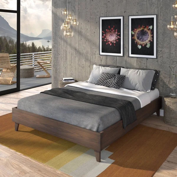 Kotter Home Solid Wood Mid-Century Platform Bed - Grey/White Wash - Full
