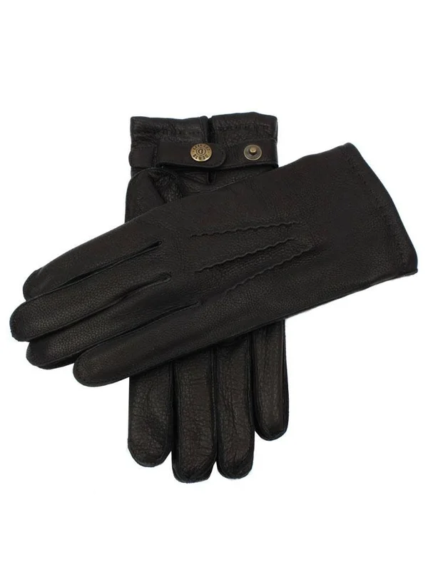 Dents Men's Lambswool Lined Deerskin Leather Gloves in Black Size 11