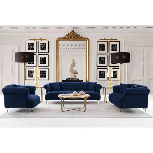 Armen Living Elegance Contemporary Chair in Blue Velvet with Acrylic Legs