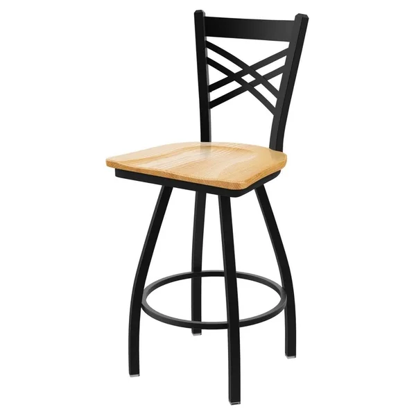 Holland Bar Stool XL 820 Catalina 25x22 Swivel Counter Stool with Black Wrinkle Finish and Natural Oak Seat