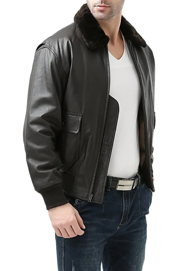 Landing Leathers Men's Navy g-1 Leather Flight Bomber Jacket Xs - Brown