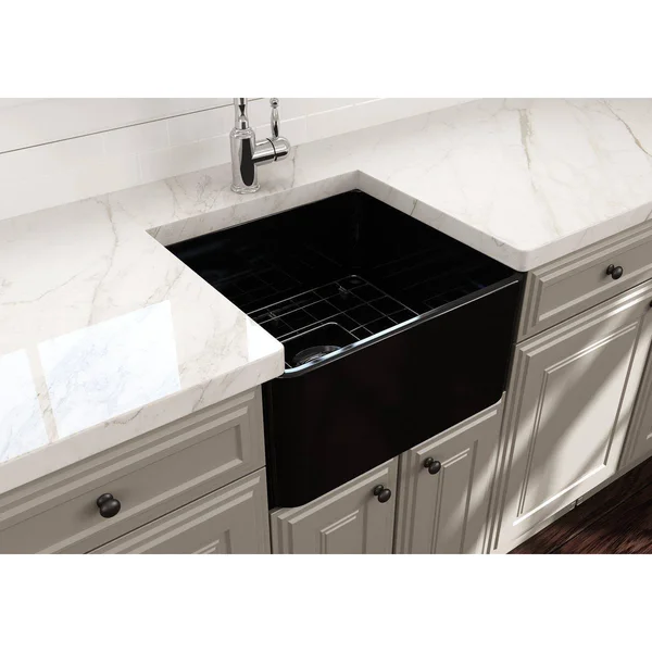 BOCCHI Classico 20x22 Farmhouse Apron Front Fireclay Single Bowl Kitchen Sink, Matte Black