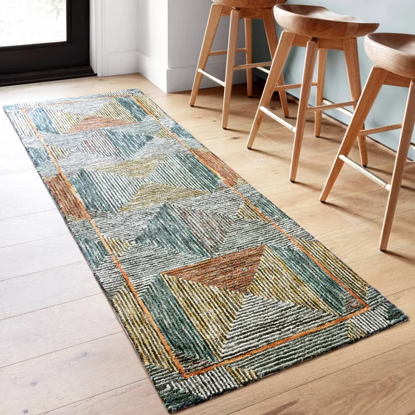 Alexander Home Kaleidoscope Geometric Hand-Hooked Wool Rug - 2&6x22 x 9&9x22 - Lagoon, Spice