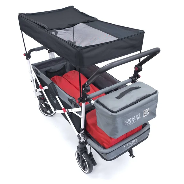 Push Pull Titanium Series Plus Folding Wagon Stroller with Canopy - Black Black/Gray, Assembly Required