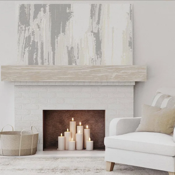 Ekena Millwork MANURW08X12X60WH 8x22H x 12x22D x 60x22W Riverwood Faux Wood Fireplace Mantel - White Washed