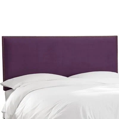 Nail Button Border Upholstered Panel Headboard Wayfair Custom Upholstery Size: King, Upholstery: Velvet Aubergine, Nailhead Fini