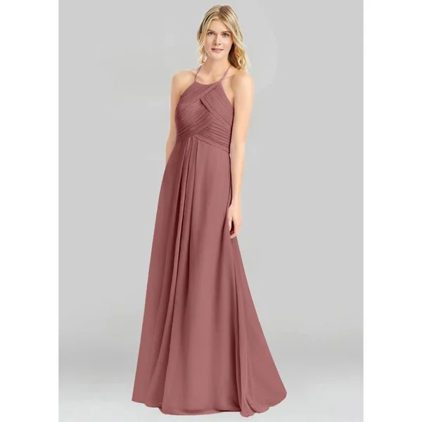 Azazie A-Line/Princess Halter Floor-Length Chiffon Bridesmaid Dresses - Desert Rose