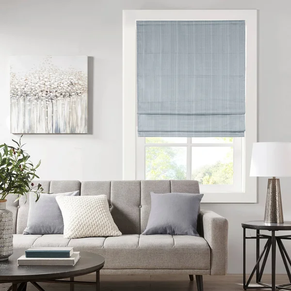 Madison Park 100% Polyester Basketweave Room Darkening Cordless Roman Shade, MP40-7318