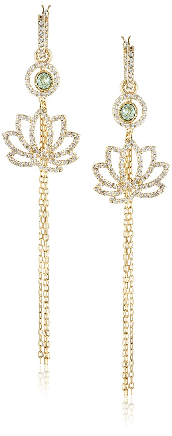 Swarovski Symbolic Lotus Pierced Earrings, Green, Gold-Tone Plated