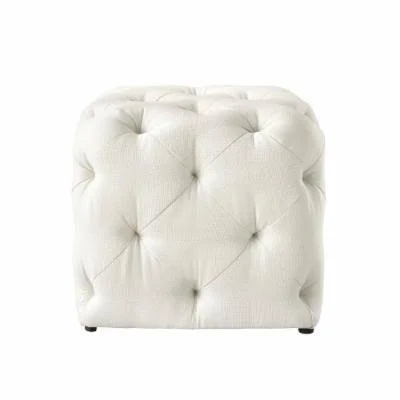 Inspired Home Stephania Linen Tufted Square Ottoman Beige