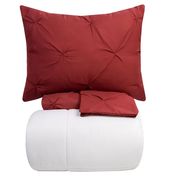 Luxury 4-Piece Pinch Pleat Pintuck Duvet Set - King, Burgundy