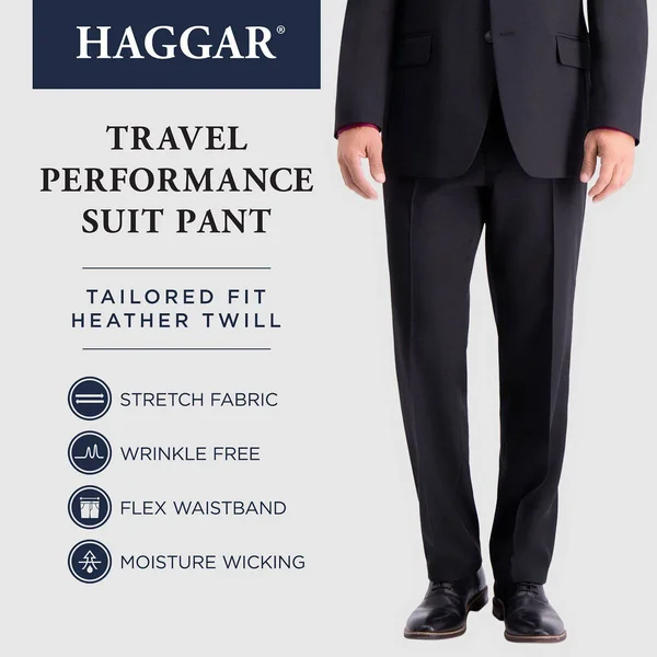 Haggar Blue Stretch Travel Performance Tailored Fit Suit Pants