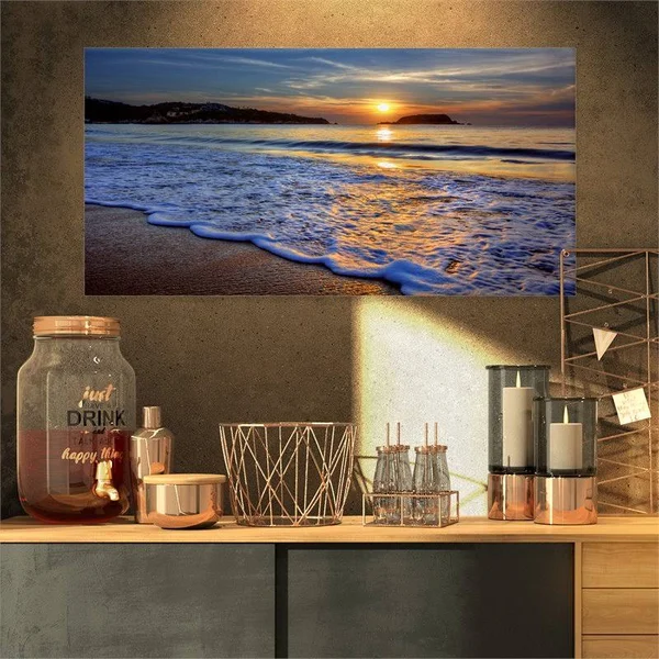 Designart PT14503-32-16 Calm Seashore with Blue Waves Art Print on Canvas - 32x16x22