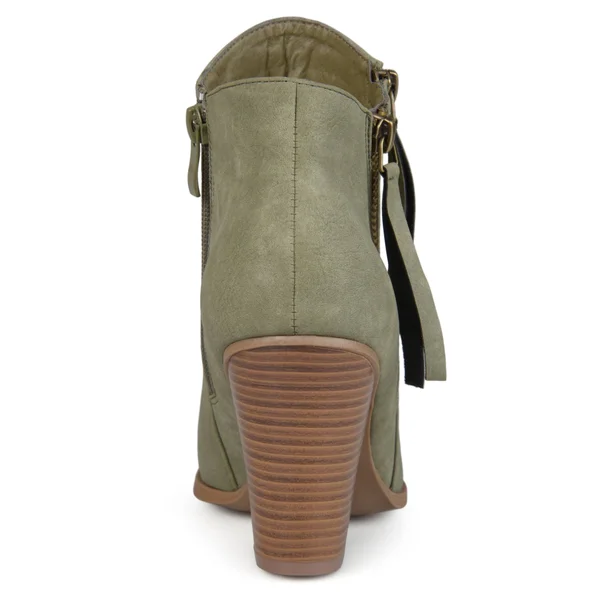 Brinley Co. Women's Faux Suede Stacked Wood Heel Double Zipper Booties, Size: 8.5, Beige