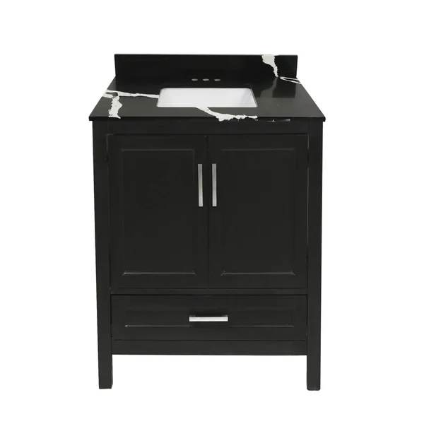 Solerno Bath Vanity with Cultured Marble or Quartz Stone Top (Color: White - Vanity Top: Quartz Galaxy Black, Size: 31x22)