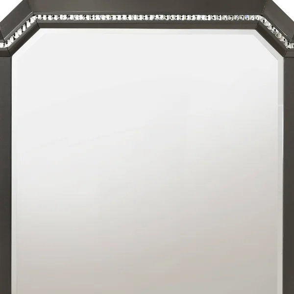 Contemporary Style Wooden Decorative Mirror with LED Lights - Gray