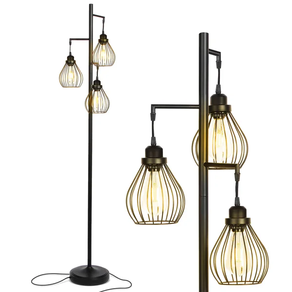Brightech Teardrop - Floor Lamp Matches Industrial, Farmhouse & Rustic Living Rooms – Standing Tree Lamp with 3 Elegant Cage