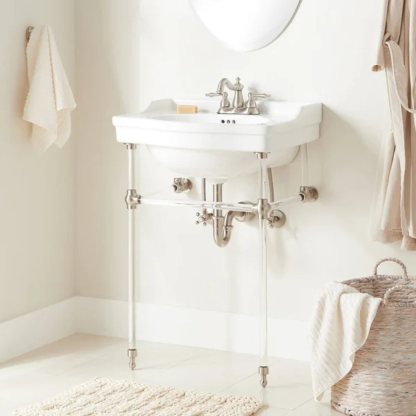 24x22 Cierra Console Sink with Acrylic Stand - 8x22 Faucet Drillings - Polished Nickel, Signature Hardware 442862