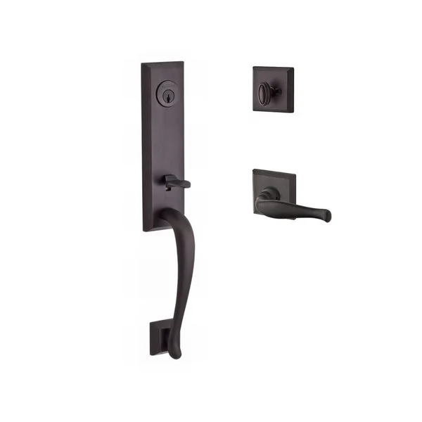 Baldwin Del Mar Single Cylinder Handleset with Decorative Door Lever and Traditional Square Rose, Bronze