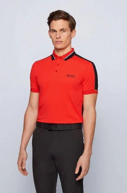 Hugo Boss - Stretch Piqu Slim Fit Polo Shirt with Striped Collar - Red
