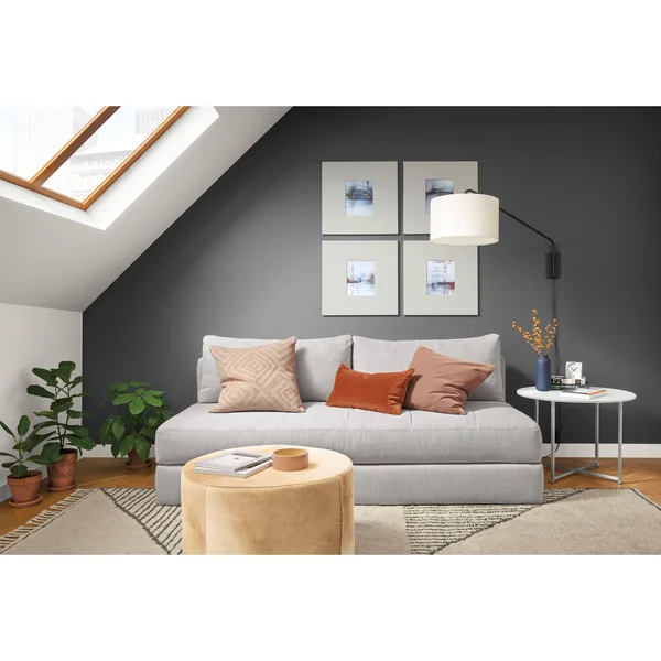 Room & Board - Modern Classic Round End Table 18 Diameter 22H in Stainless Steel, Fog Quartz Top w/ Stainless Steel Frame B
