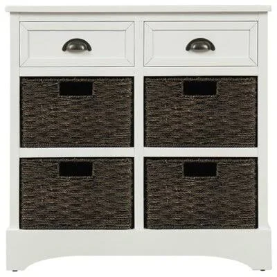 Rustic Storage Cabinet with Two Drawers and Four Classic Rattan Basket for Kitchen Dining Room Entryway Living Room August Grove