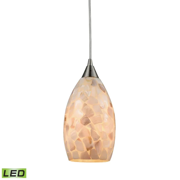 Elk Lighting Capri 1 Light LED Pendant in Satin Nickel and Capiz Shell