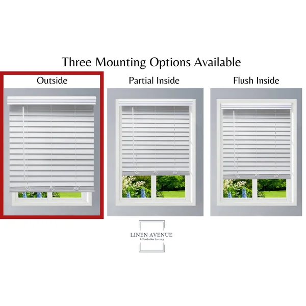 Linen Avenue Custom Cordless Faux Wood Blind White - 60 W x 60 H Outside Mount