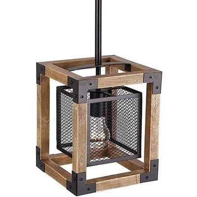 Retro Rustic Pendant Lights, Metal and Wood Chandelier Farmhouse Pendant Lights Black for Kitchen, Island, Dining Room Gracie Oaks
