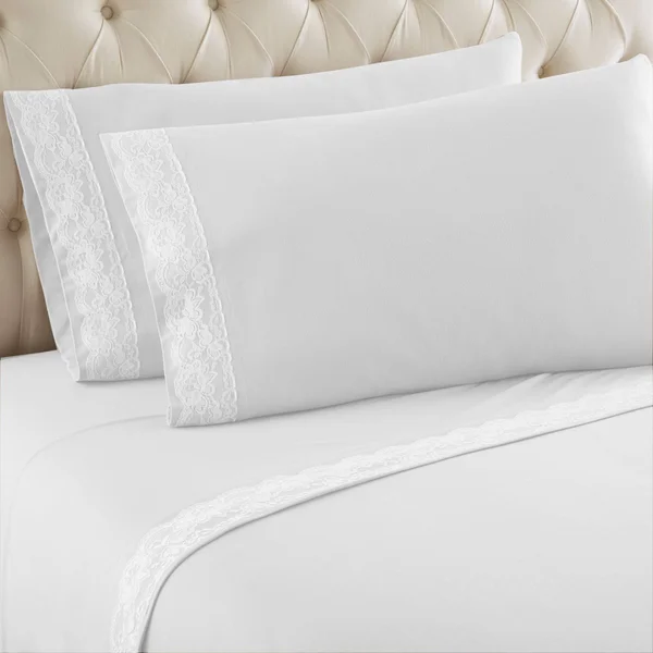 Micro Flannel Amethyst (Purple) California King Lace Edged Sheet Set