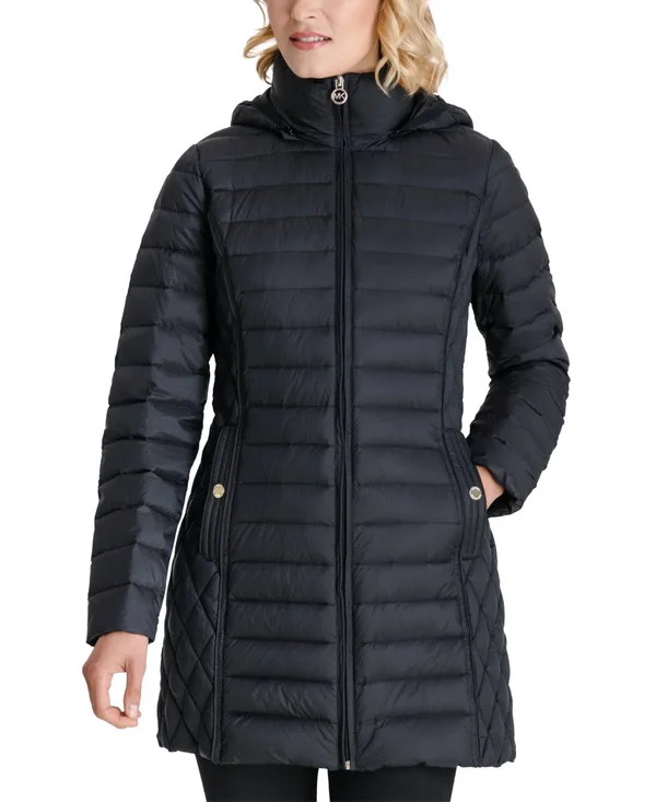 Michael Michael Kors Hooded Packable Down Puffer Coat, Created for Macy&s - Black