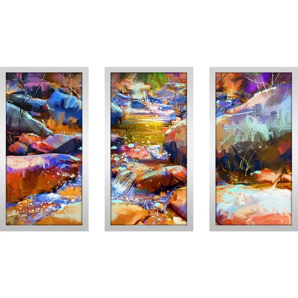 Water Rocks 3 Piece Framed Painting Print Set Picture Perfect International Size: 33.5x22 H x 52.5x22 W x 1x22 D