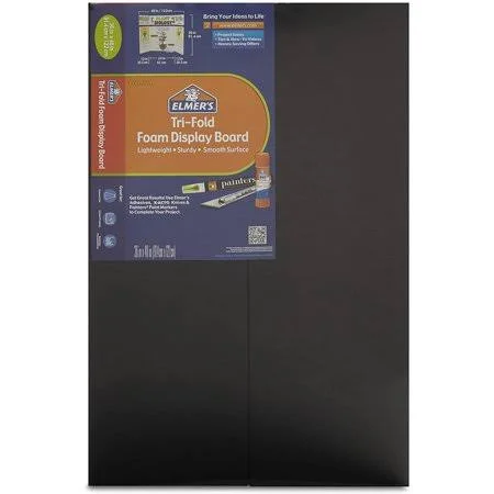 Elmer's Tri-Fold Premium Foam Display Board, Black, 36x48 inch (Pack of 12), Self-Standing Premium Foam Display Board by Brand E