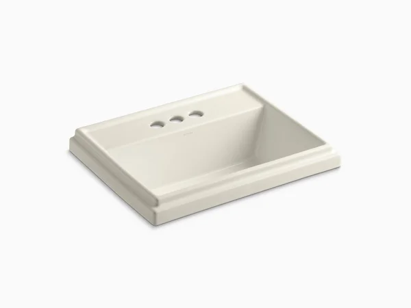 Kohler 2991-4-96 Tresham Rectangular Drop-in Bathroom Sink with 4x22 Centerset Faucet Holes - Biscuit