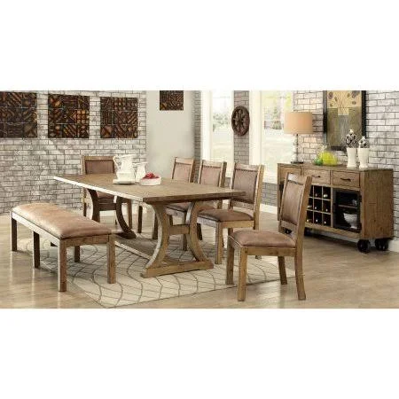 Furniture of America Giovani Industrial Leatherette Dining Chair - Rustic Pine, 2pk