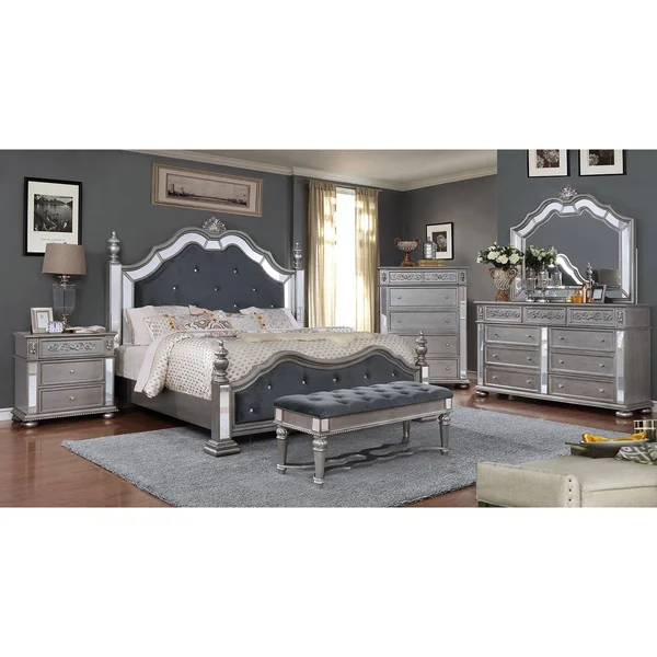 Furniture of America Zeln Traditional Fabric Tufted Accent Bench Black