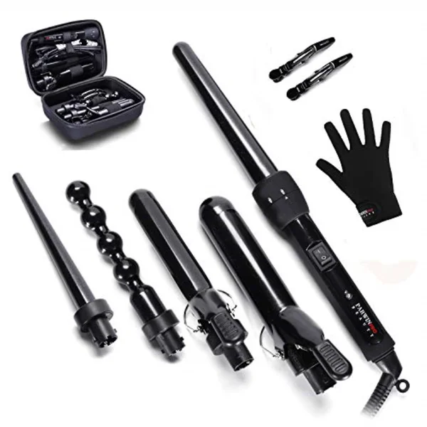 Parwin Pro 5 in 1 Professional Curling Iron and Wand Set -Interchangeable Cool