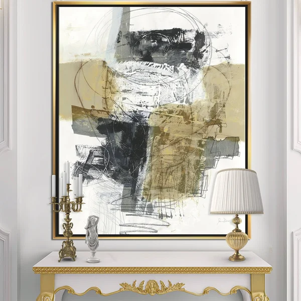 Designart &Glam Cream Dream II& Modern & Contemporary Framed Canvas - Black - 34 in. Wide x 44 in. High - White