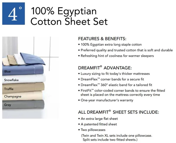 Degree 4 DreamFit 100% Egyptian Cotton Sheets Set (Snowflake - King)