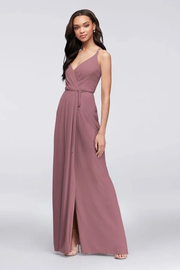 David&s Bridal Double-Strap Long Georgette Bridesmaid Wrap Bridesmaid Dress - Quartz (White), 12