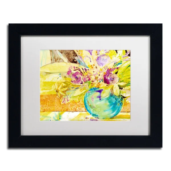 Trademark Fine Art &The Aqua Vase& by Sheila Golden Framed Painting Print - Size: 16x22 H x 20x22 W - Frame Color: Brown