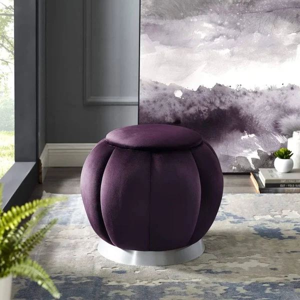 Ford Tufted Ottoman Nicole Miller Color: Navy - Leg Color: Gold