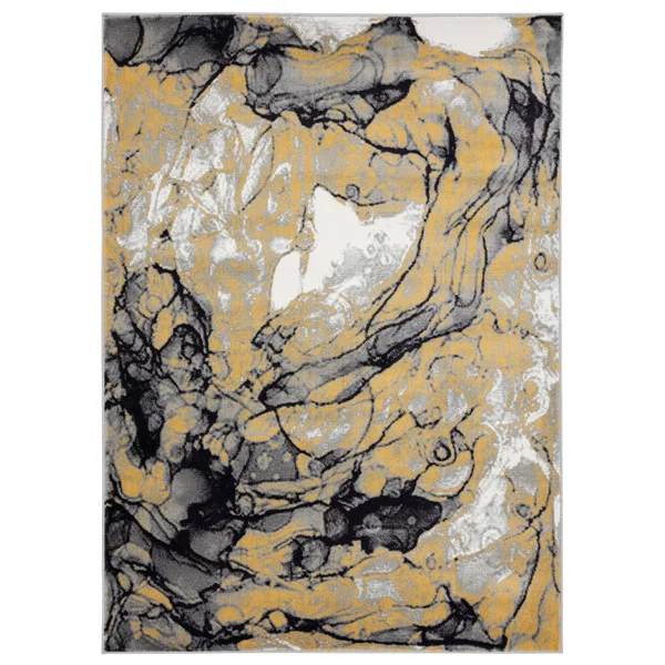 Samos Collection Yellow/Gray Contemporary Polypropylene Area Rug - 5&2&& x 7&3x22