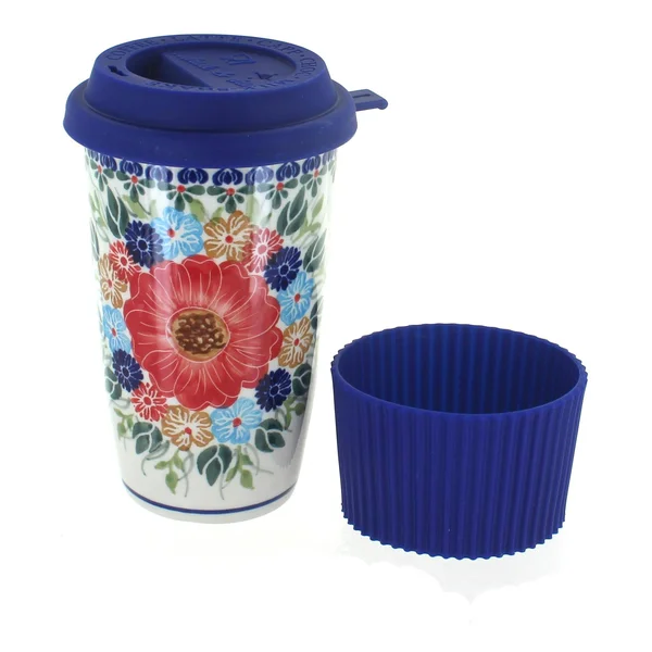 Blue Rose Polish Pottery Amelie Travel Coffee Mug