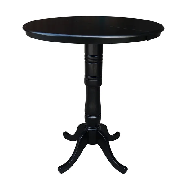 36 inch Round Top Pedestal Table with 12 inch Leaf, 42 inchh, Black